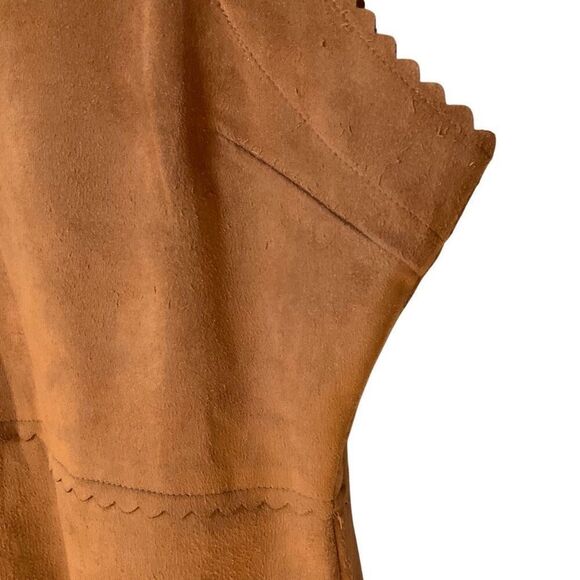 HYFVE Scalloped Hem Mini Dress, Large. Faux Brown Suede. Microfiber. Pretty - Picture 9 of 14